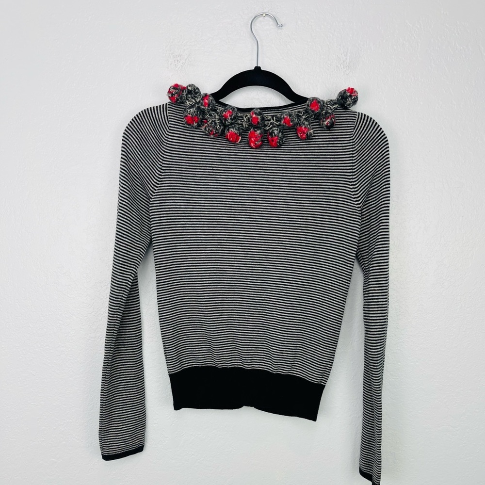 Anthropologie Karen Nicol Striped Pom Pom Cardigan - Picture 7 of 9